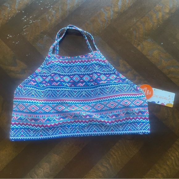 New UPF 50+ Adjustable Strap Removable Pads Aztec Print Swim Top Size Small - Picture 10 of 10